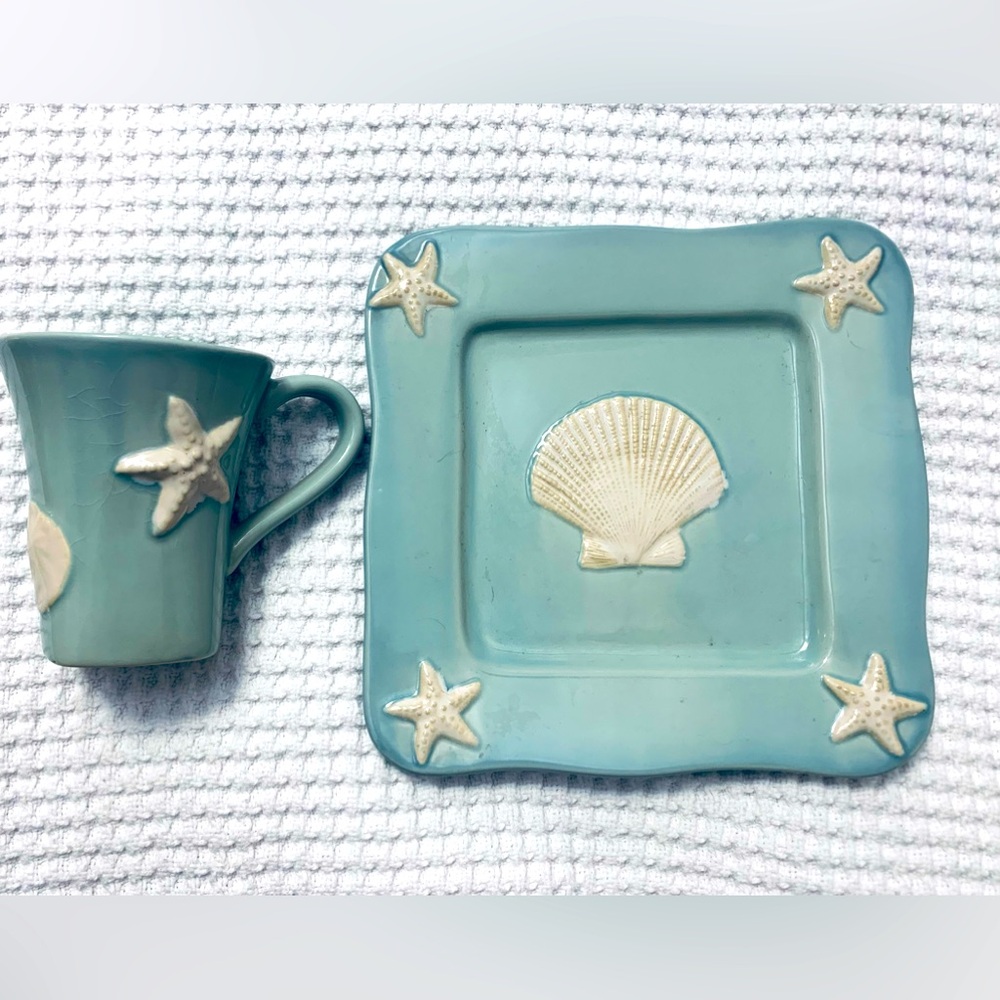 COPY - Home Studio Shoreline Collection Salad Plate Shell Starfish Square Match…